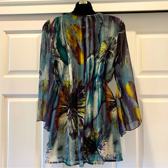 Harlow Zee sheer embellished abstract print blouse, size Medium - Picture 2 of 7